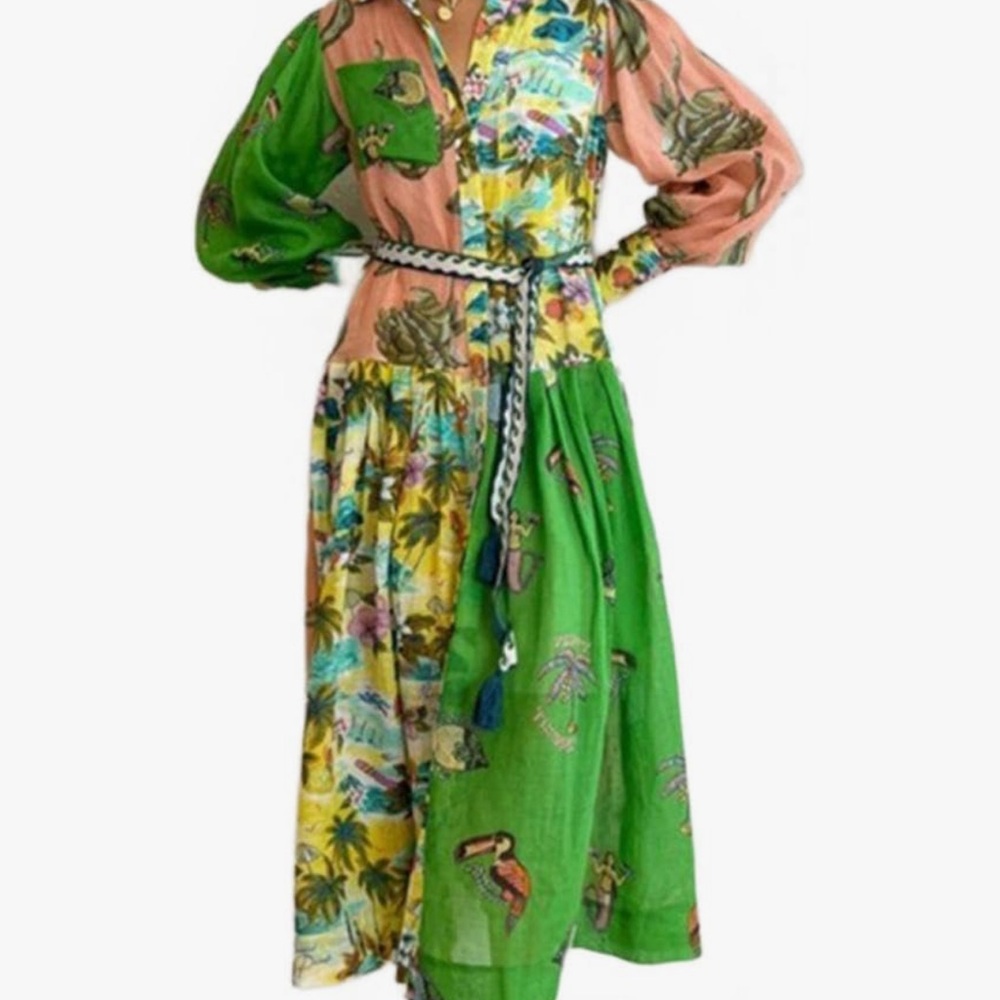 Amazon Graffiti Button Down Green and Yellow Dress